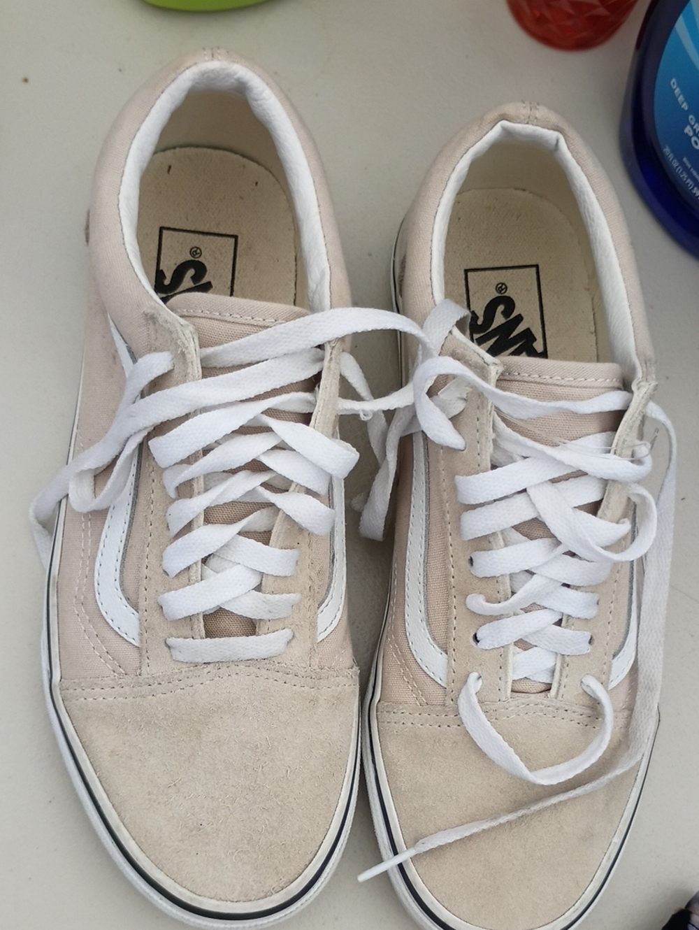 Vans Beige and White Old Skool Low-Top Sneakers